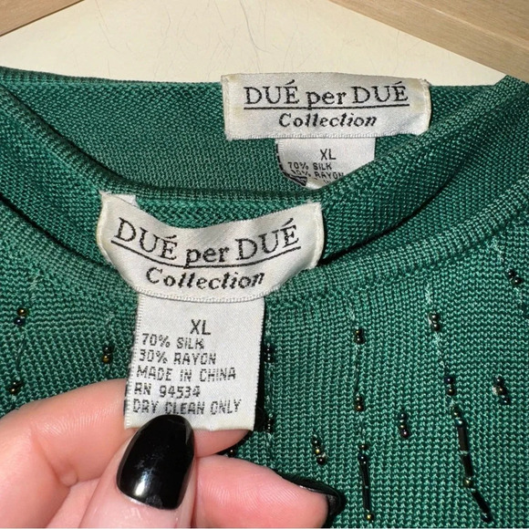 Women’s Vintage Dué Per Dué Brand Silk Green Beaded Tank Top Cardigan Size: XL - Picture 6 of 16